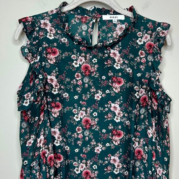 RO & DE Cold Shoulder Floral Print Blouse Size S Bell Sleeves - Picture 2 of 10